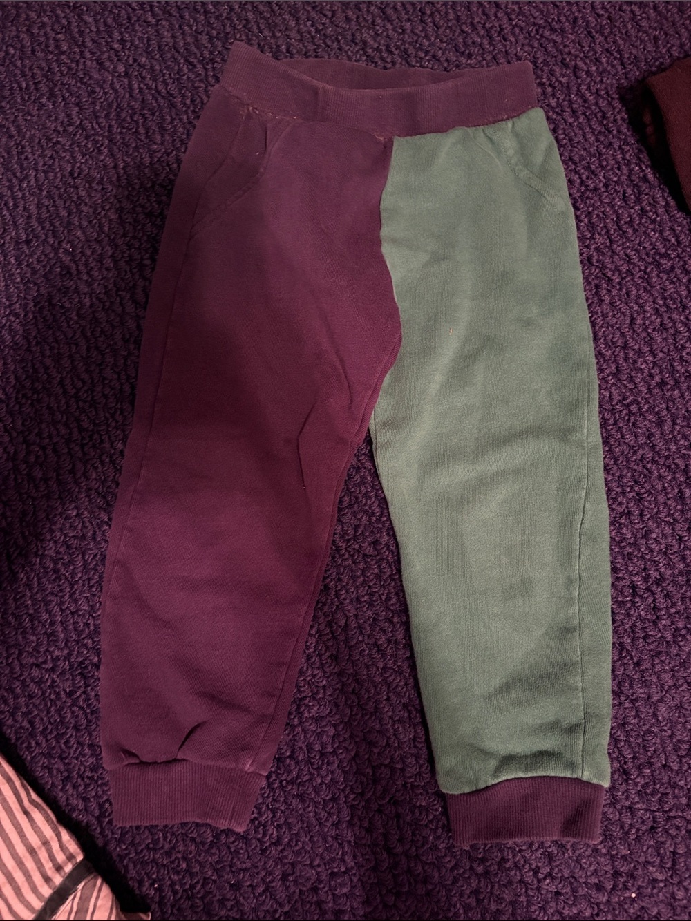 Little Me Colorblock Jogger Pants in Plum and Olive Green